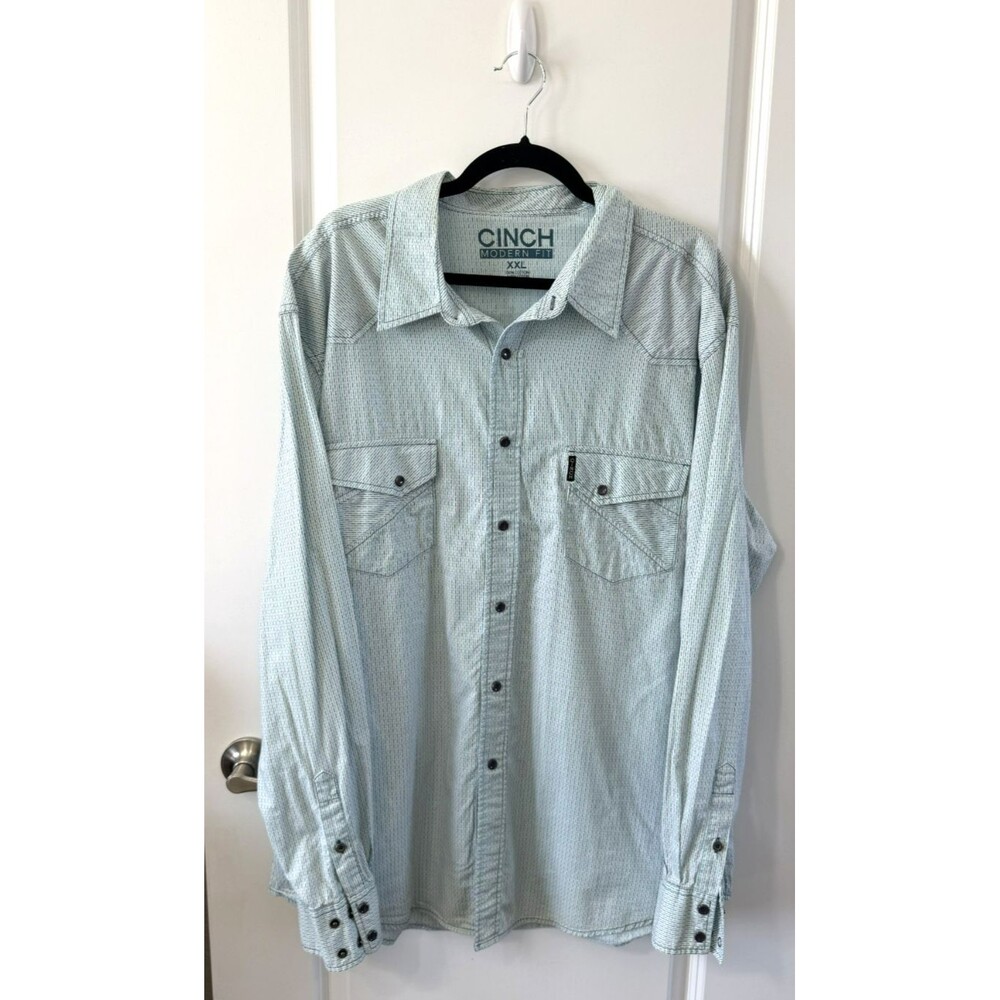 Cinch Mens Size XXL Modern Fit Blue orange Stripe Button Down Shirt snap pocket
